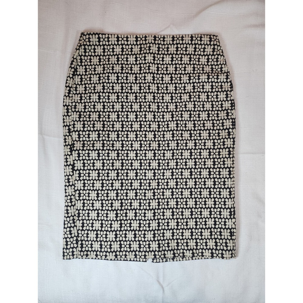 Banana Republic Geometric Tile Print Pencil Skirt Black Ivory Cream Size 0